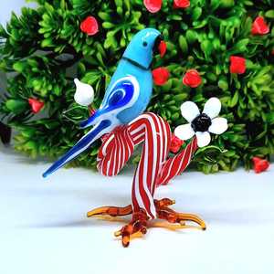 Figura de Loro de Vidrio Hecha a Mano con Rama a Rayas Rojas y Blancas, Adorno Navideño para Boda, Sala de Estar, Diseño Art Deco - Product Image 5