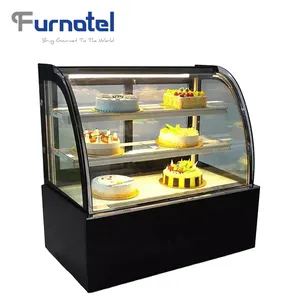 Refrigerador de pastel de vidrio cuadrado comercial Refrigerador de mostrador de exhibición de panadería de Vidrio Curvo