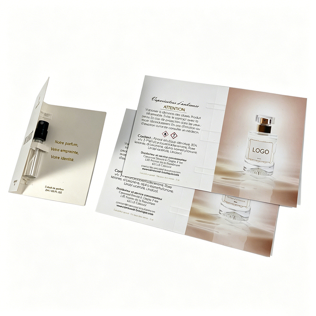 Custom Logo Printed Perfume Sample Card with Holder Folding Paper Card for Perfume Tester Trial Packaging