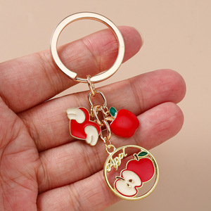 Cute Fruit Enamel Keychains (Strawberry/Orange/Apple/Watermelon) Assorted Metal Key <b>Ring</b> Bag Charm Fashion Accessory Gift - Product Image 3