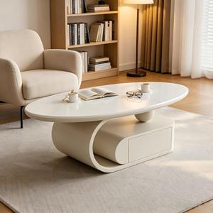 Mesa de Centro Moderna Minimalista con Cubierta de Mármol y Losa de Piedra de Lujo, Juego de Mesas Nido Ovaladas Móviles con Almacenamiento, Muebles para Sala de Estar - Product Image 1