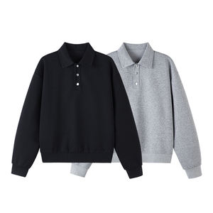 Pull à col polo rétro japonais personnalisé avec logo, pour hommes et femmes, marque de mode, style décontracté ample à manches longues - Product Image 1