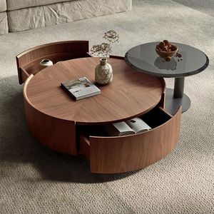 Italian Minimalist Solid Wood <b>Coffee</b> <b>Table</b> Round <b>Walnut</b> Modern Design Living Room Furniture - Product Image 4