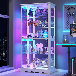 Vitrine d'exposition moderne en verre avec éclairage RGB intelligent, écologique, verrouillable, étagère à niveaux, pour livres, objets de collection, jouets, modèles, vente au détail, salon - Product Image 1