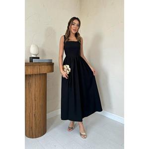 Robe de soirée en lin noir épais en gros - Product Image 4