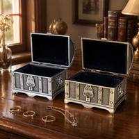 Cofre del Tesoro Pirata Vintage de Metal Joyero con Forro de Terciopelo Organizador para Anillos Pendientes Collares