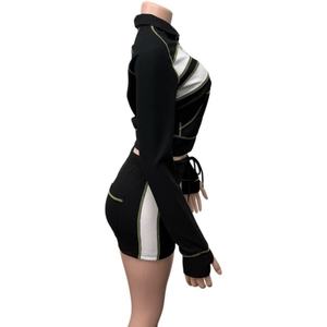 Vivibloook Z927ST06 Otoño Invierno trajes Casual Joggers traje negro Crop chaqueta y pantalones cortos a juego conjunto de 2 piezas para mujer - Product Image 5