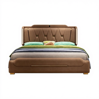 JUNYUHAO Modernes LED-Bett mit Stoffbezug und Stauraum, Hochdichter Schaumstoff, Kiefernholzrahmen - Queen/King Size Wohnmöbel