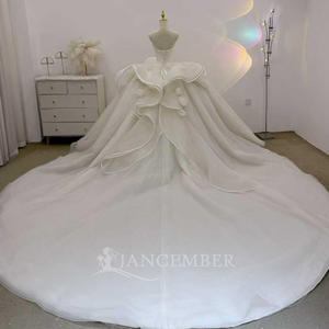 For JJ118 Classic Modern Ball Gown Long O-<b>Neck</b> <b>Wedding</b> <b>Dress</b> with <b>Lace</b> Crystal Appliques 3D Flower - Product Image 2