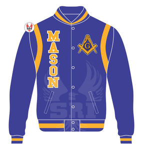 Chaqueta Masónica de Maestro Masón, Chaqueta Universitaria Personalizada |   Chaqueta Universitaria Masónica de Lana con Mangas de Cuero - Product Image 4