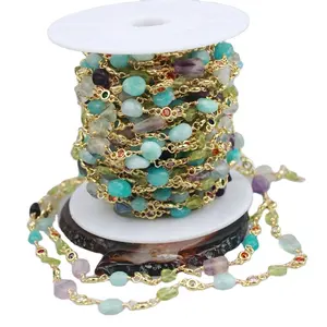 CH-JEB0015 Natural stone roll chain jewelry,multi color cz link chain jewelry,bracelet necklace irregular stone chain