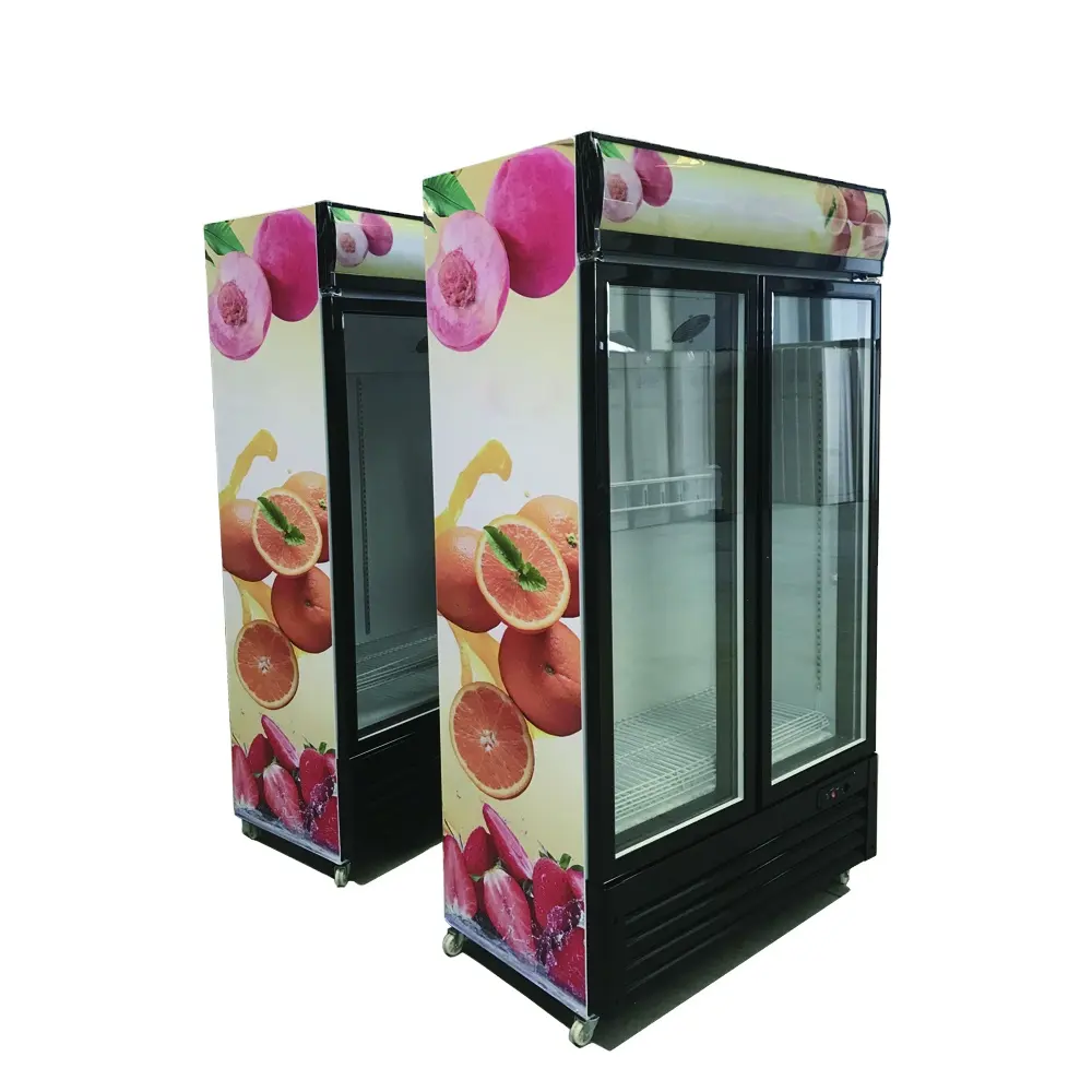 Geladeira dobro 600l skd dkd, portas deslizantes display bebida upright