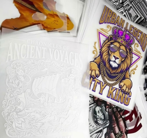 Film de transfert thermique Premium avec plastisol et verre pour streetwear lavable, motifs Couronne, Lion, Cigare, Argent pour vêtements foncés - Product Image 1