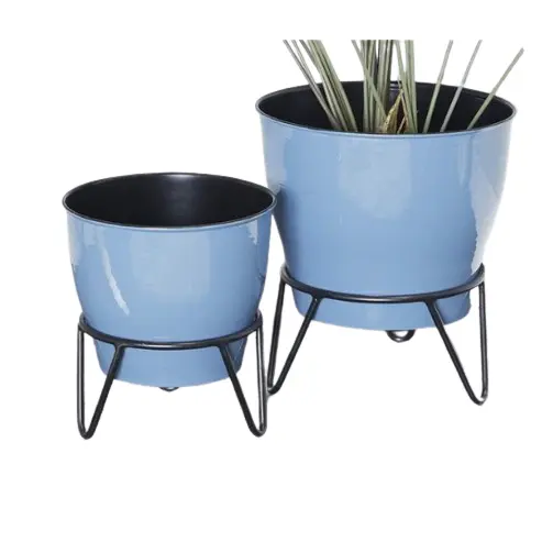 Eigentijdse Decoratieve Blauw Email Afgewerkte Tuinplanter Met Standaard Bloempot Huis En Tuin Winkelcentrum Gebruik