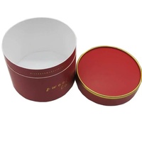 Emballage de bonbons personnalisé avec logo, bord en feuille d'or et papier d'art rouge, boîte cadeau ronde rigide pour Noël et le Nouvel An