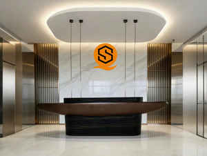 Bureau <span class=keywords><strong>d</strong></span>'<span class=keywords><strong>accueil</strong></span> irrégulier en fibre de verre, mobilier haut de gamme personnalisé, halls <span class=keywords><strong>d</strong></span>'hôtel de luxe, bureaux <span class=keywords><strong>d</strong></span>'<span class=keywords><strong>accueil</strong></span> modernes incurvés en pierre pour entreprises - Product Image 1