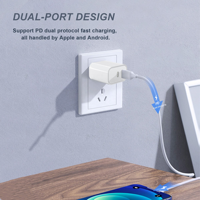 Vente d'usine - Chargeur GaN 20W à double port USB-C, adaptateur de chargeur mural rapide PD, prise US/EU, CE FC RoHS PSE pour téléphone portable