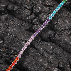 Minimalist Vintage Hip Hop <b>Bracelet</b> <b>Copper</b> Inlaid with Colored Zircon Trendy Tennis Chain <b>Bracelet</b> - Product Image 2