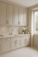 Dapur Elegan Berlapis Pernis Putih, Gaya Prancis dengan Lemari Kaca & Aksen Emas