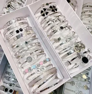 2024 wholesale cheap best price fast shipping mix styles silver color stainless steel women's zirconia bangles on sale