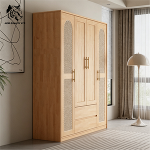 factory supply great price customized logo huge stock dropshipping armoire new design bedroom furniture wood rattan <b>wardrobe</b> - Product Image 2