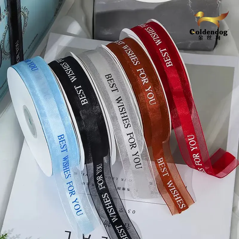 Biểu Tượng Tùy Chỉnh In Organza/Sheer Satin Ribbon Cho Hoa Với Logo Mềm Cho Món Quà Bánh Hộp Đóng Gói Trang Trí