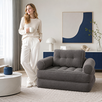 Konvertierbarer grauer Cord-Bodenstuhl mit weißer Einfassung, faltbares Schlafsofa für das Wohnzimmer