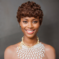 Perruque de cheveux humains Pixie Silk Curly Cut 6 pouces # 1B Natural Black American Women Virgin Hair Wig Stock en gros