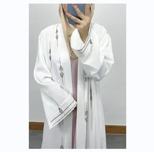 2023设计开斋节迪拜伊斯兰点缀石头和珠子阿巴亚正式和场合穿着时尚布卡穆斯林水钻连衣裙