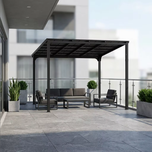 Gazebo en acier robuste à toit rigide, moderne, 10x10 pieds, toit incliné, arches, permanent, noir, résistant aux intempéries, résistant aux UV, protection solaire extérieure - Product Image 5