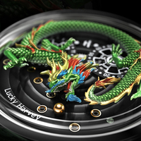 Montre homme Lucky Harvey Dragon, luxe unique, acier fin 316L, cadran 43 mm, mécanique, squelette, ZLS202