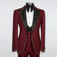 Nouveau costume de mariage pour homme, 2 pièces, veste et pantalon, design de créateur, bouton unique, perles, strass thermocollés, tenue de soirée