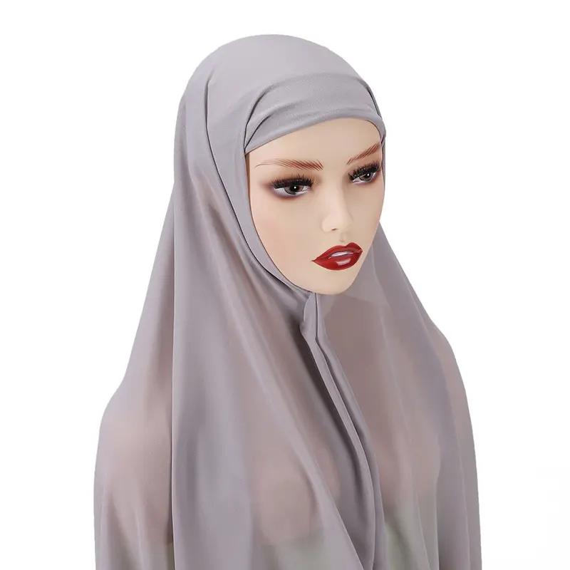 Bolha de chiffon com chapéu para mulheres árabe, malásia, cor sólida, barato, hijab instantâneo, véu de chiffon, cachecol instantâneo