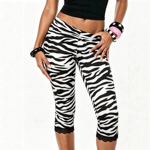GW002 Pantalon crayon respirant pour femme, style Y2K, imprimé zèbre, patchwork dentelle, amincissant, streetwear - Product Image 1
