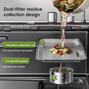 Lavello da Cucina Moderno Intelligente Artigianale a Vasca Singola con Quattro Fori per Riso e Cereali, in Acciaio Inossidabile 304, con Filtro a Rete e Lavabicchieri a Pressione - Product Image 3