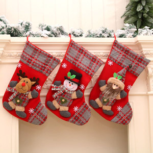 New cross-border 3D large Christmas stocking gift bag with Santa <b>bells</b> and plaid stockings - Christmas decorations - Product Image 1