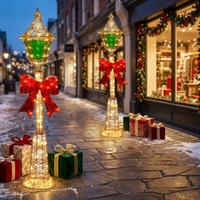Farola Navideña con Luz LED, Estatua de Resina Decorativa para Fiestas, con Lazo Rojo, para Jardín Exterior, Farola Festiva para Calle