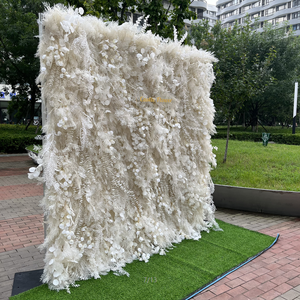 M1013 Mur <span class=keywords><strong>de</strong></span> fleurs artificielles en plumes blanches, roses et jaunes, rouleau <span class=keywords><strong>de</strong></span> fond, panneau <span class=keywords><strong>de</strong></span> faux pampas, mur <span class=keywords><strong>de</strong></span> fleurs pour décoration <span class=keywords><strong>de</strong></span> mariage - Product Image 6