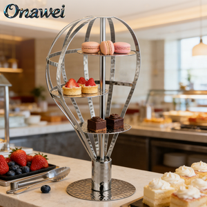 Support à gâteaux en acier inoxydable doré pour décoration de mariage, ballon à air chaud, présentoir de desserts, restaurant, fête - Product Image 1