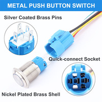 Interrupteur à bouton-poussoir verrouillable 16 mm, étanche, en acier inoxydable, avec LED bleue, pour voiture et marine