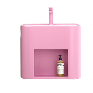 Lavabo mural autoportant noir mat avec étagère intégrée pour articles de toilette et shampoing – tout-en-un - Product Image 5