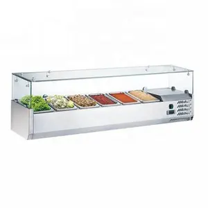 44l Commerciële Apparatuur Roestvrij Teel Koelkast Fruit Vriezer Met Container Vitrine Glazen Aanrecht Top Salade Bar Display