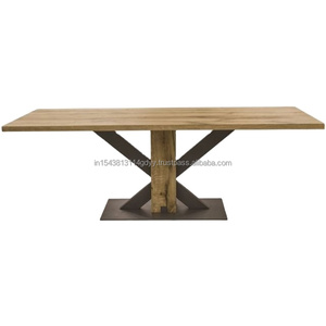 Juego de mesa de comedor moderno de Venta caliente extensible de madera y hierro para oficina u hotel estilo de diseño simple - Product Image 1