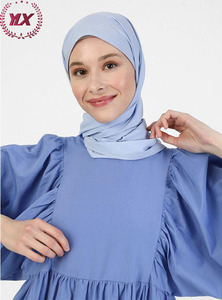 <strong>Modanisa</strong> Women Blue Solid Crew Neck Back Keyhole Button Solid Colour Muslim Long Sleeve Cuff Pretty Long Dress Jalabiya - Product Image 6