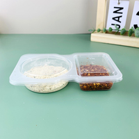 Gobelet à sauce transparent en PP à 2 compartiments avec couvercle, 140 ml, jetable, pour sauces chili et ail