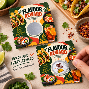 Fast Delivery Custom Shape Size Promotion Restaurant Food Full Color Silk Screening Printing Reward Scratch Off <b>Cards</b> - Product Image 1
