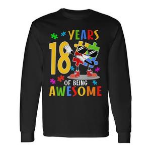 Maglietta a maniche lunghe con stampa 18 Years Of Being Awesome Birthday Dabbing Autism Puzzle - Product Image 1