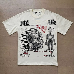 เสื้อยืดแขนสั้นแฟชั่นลำลองผู้ชาย ผ้าฝ้าย 100% 260 กรัม พิมพ์ลายดาวนรกสไตล์วินเทจสวยงาม แบบถัก - Product Image 3