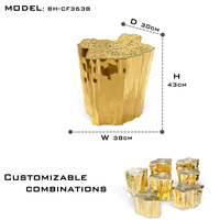 Meubles de salon haut de gamme, ensemble de tables d'appoint uniques avec laiton coulé poli et design d'arbre doré gravé