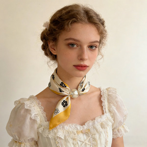 Pañuelo de Seda de Poliéster Cuadrado Magnético con Perlas de Imitación de Último Diseño para Decoración Elegante del Cuello - Product Image 4